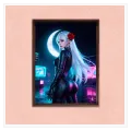 Γυναίκα Anime Cyberpunk με Κόκκινο Τριαντάφυλλο και Φεγγάρι