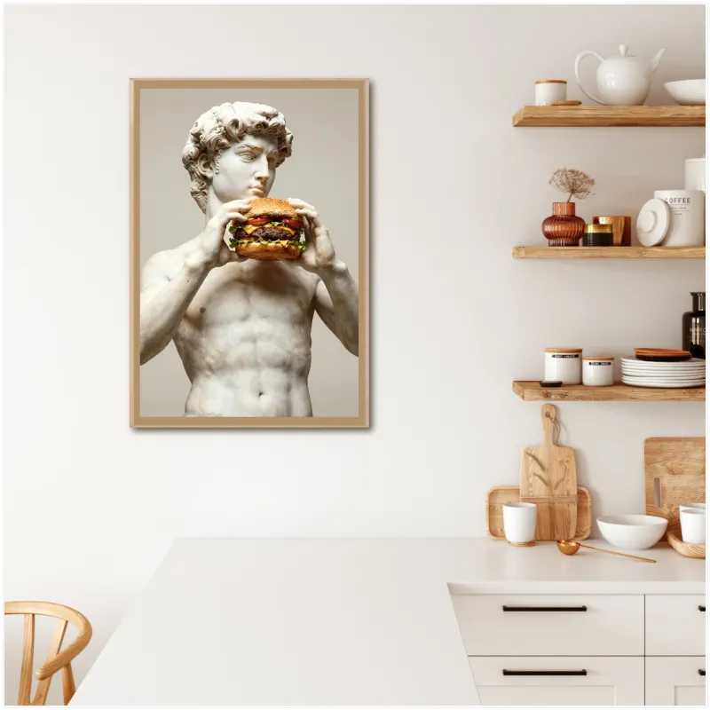 Κλασικό Άγαλμα με Hamburger Σουρεαλιστικό Ποπ Αρτ