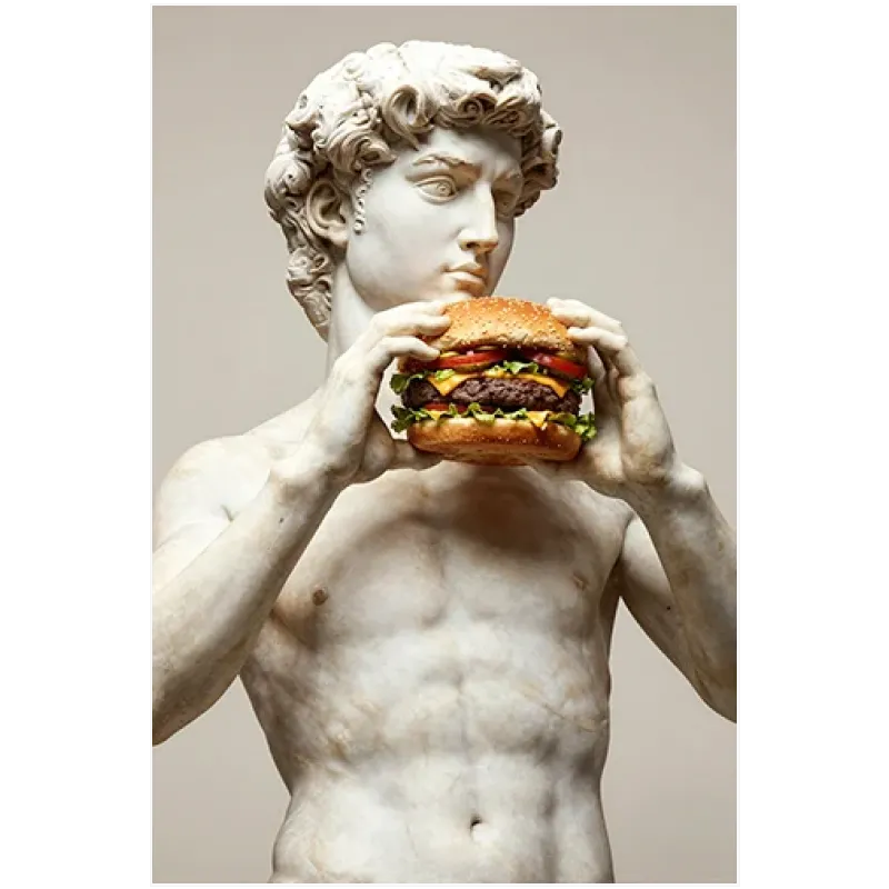 Κλασικό Άγαλμα με Hamburger Σουρεαλιστικό Ποπ Αρτ