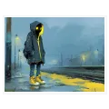 Rainy Station Figure Sci-Fi Blue Yellow