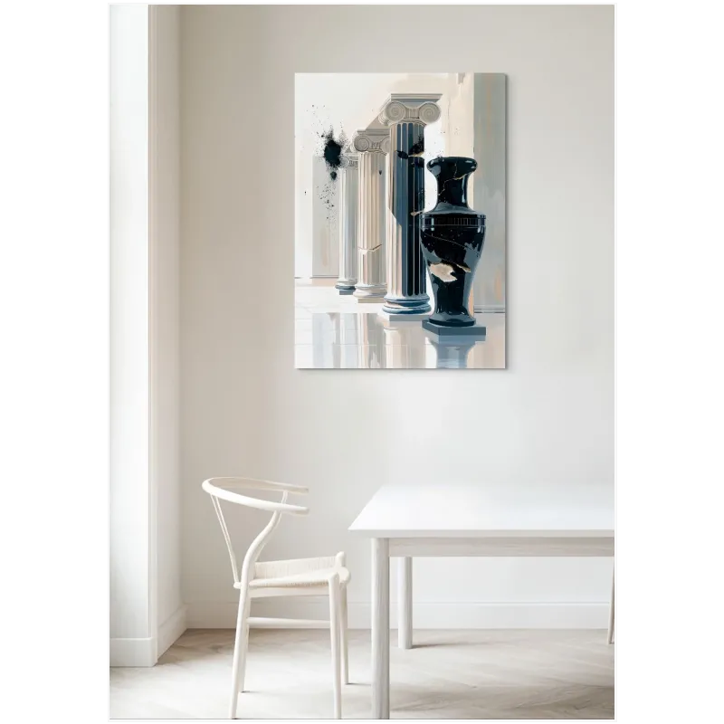 Classical Ionic Columns and Vase Modern Abstract Artwork