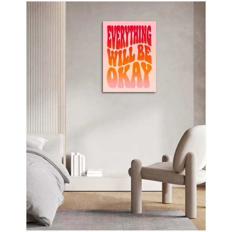 Εικαστική Αφίσα Με Φράση Everything Will Be Okay Retro Κόκκινο Πορτοκαλί
