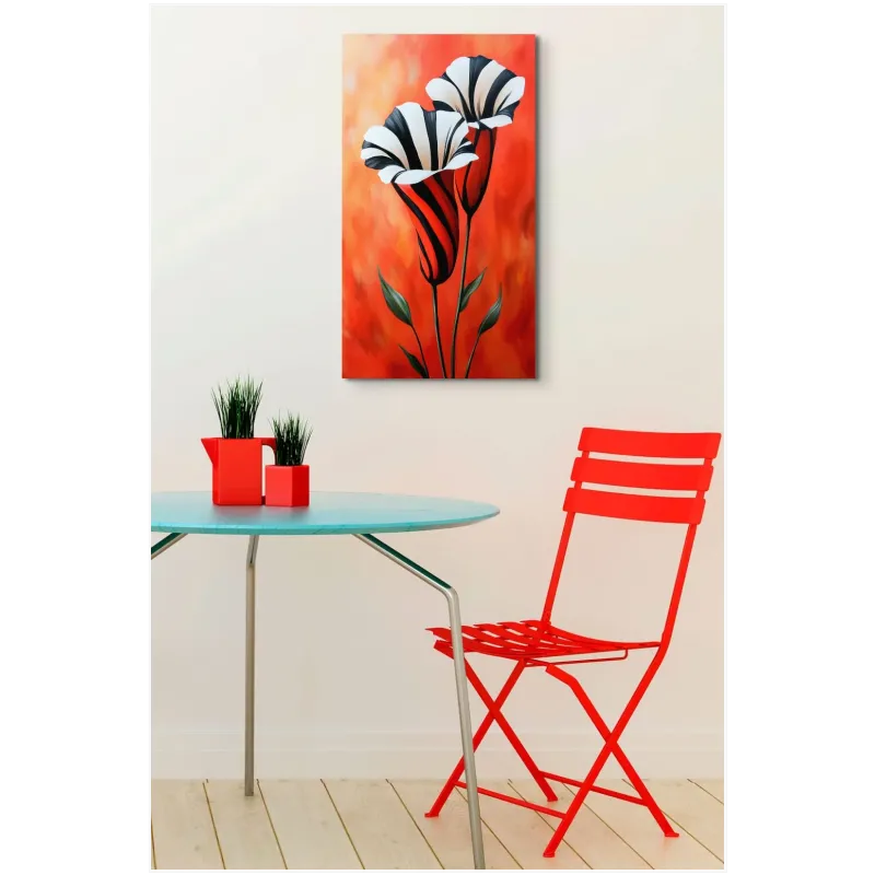 Abstract Striped Flowers in Warm Red Tones