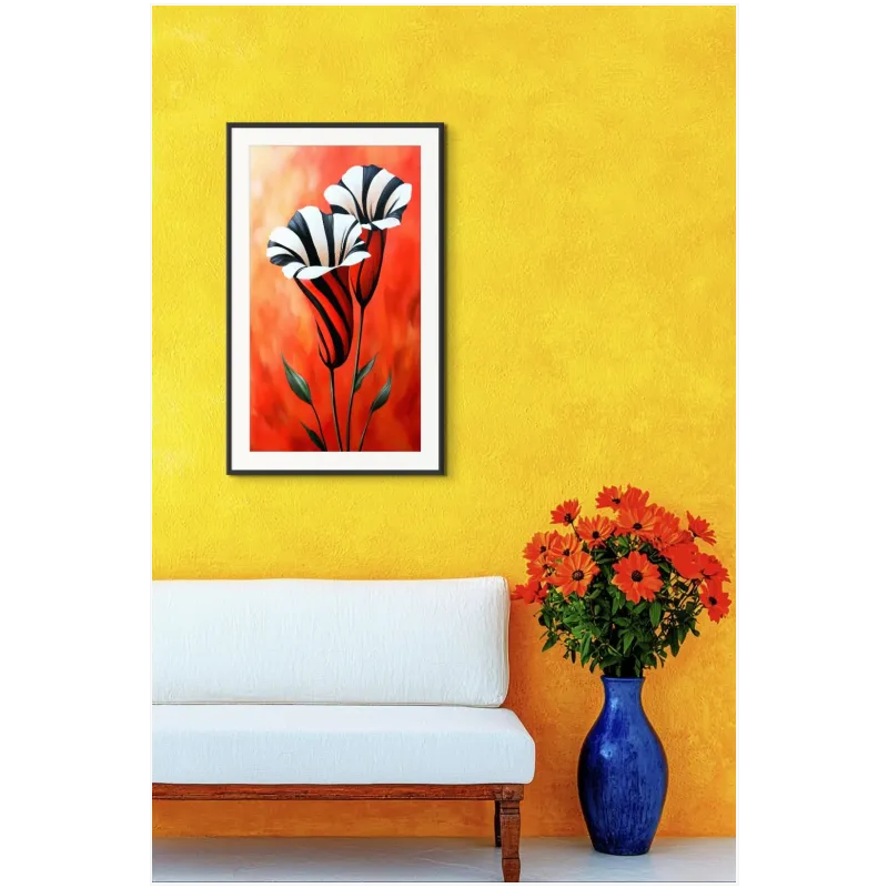 Abstract Striped Flowers in Warm Red Tones