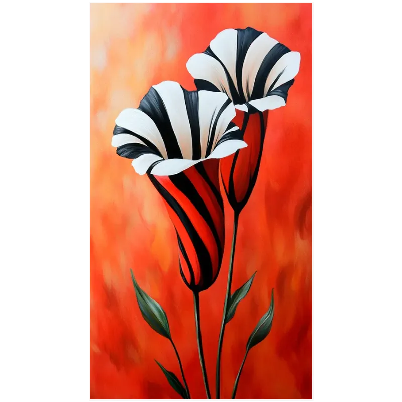 Abstract Striped Flowers in Warm Red Tones