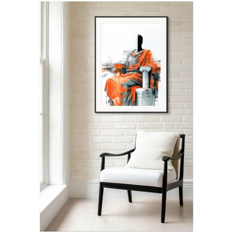 Classical Statue in Orange Robe Modern Abstract Art