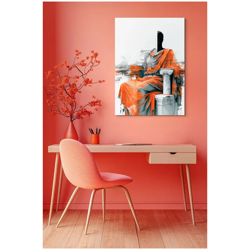 Classical Statue in Orange Robe Modern Abstract Art