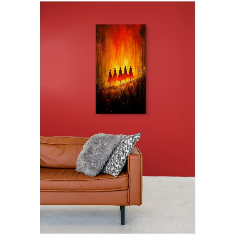 Χορός των Φλόγών: Αφηρημένη Ζωγραφική με Γυναικείες Σιλουέτες