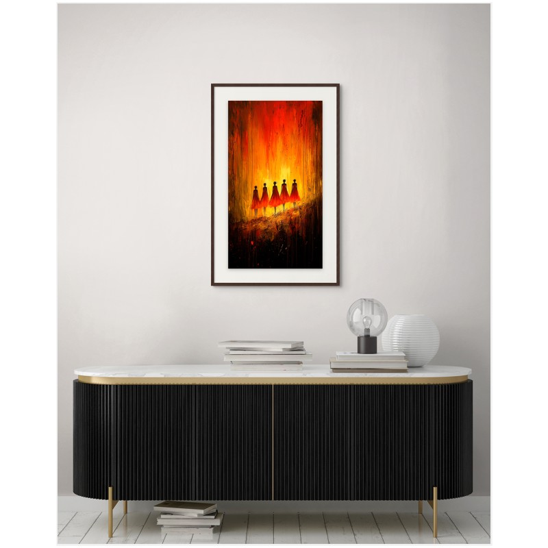 Χορός των Φλόγών: Αφηρημένη Ζωγραφική με Γυναικείες Σιλουέτες