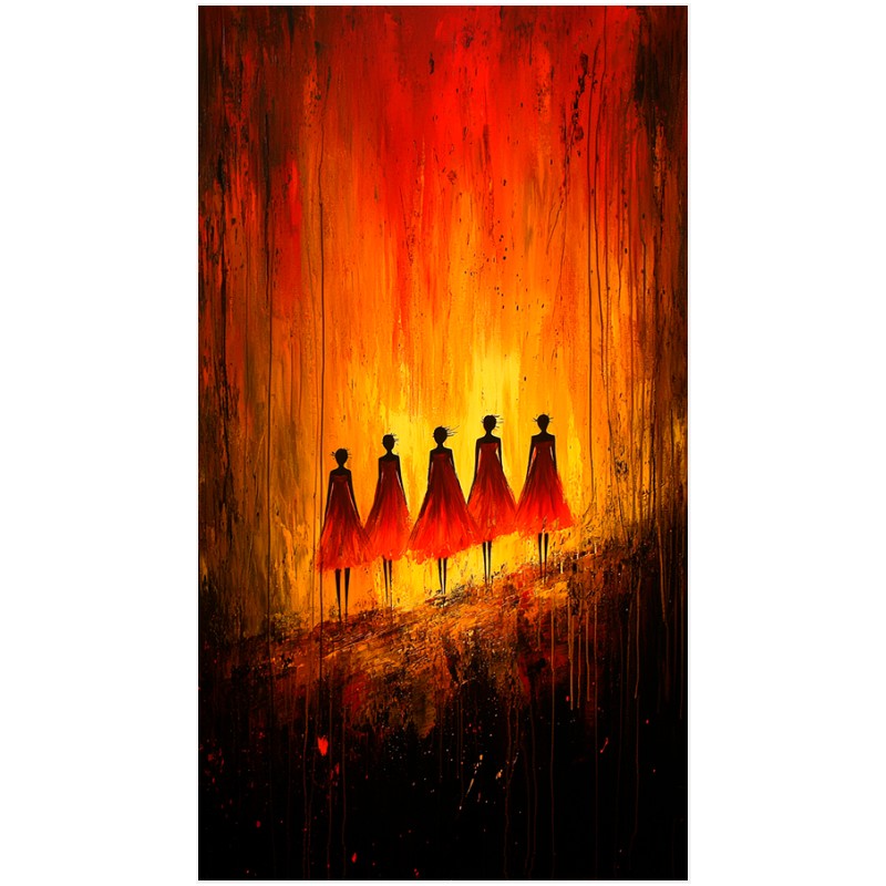 Χορός των Φλόγών: Αφηρημένη Ζωγραφική με Γυναικείες Σιλουέτες