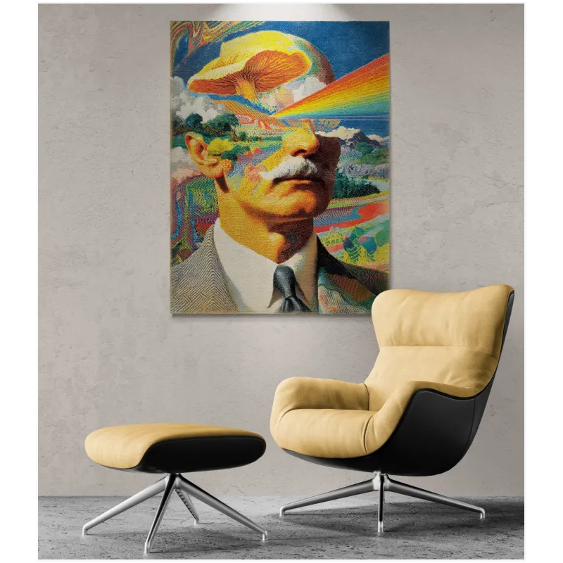Psychedelic Surrealist Portrait of Man with Mushroom