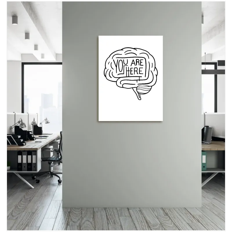 Human Brain You Are Here Typography Black White Minimal Art