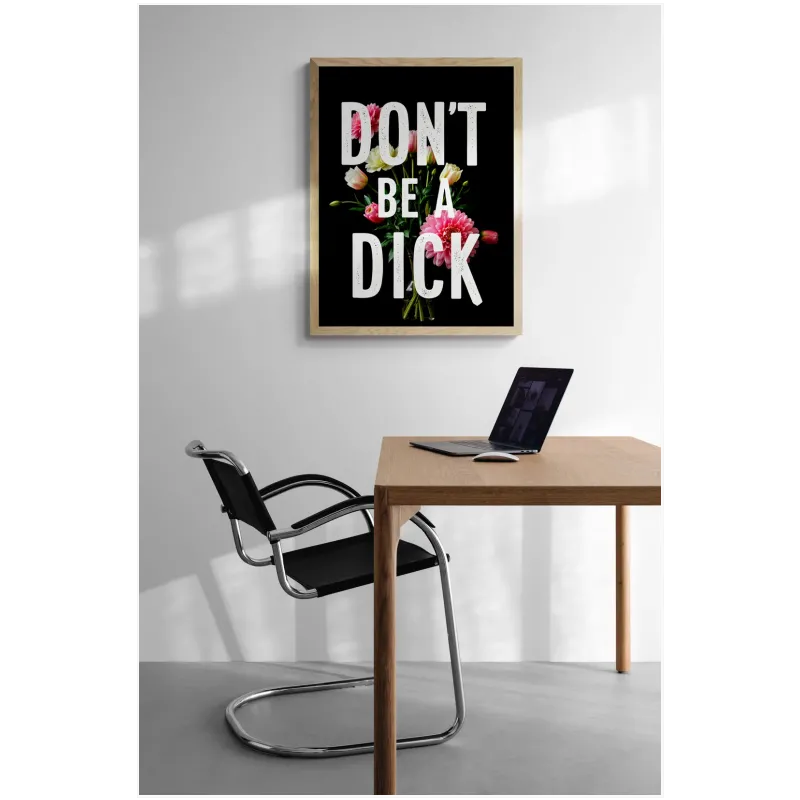 Πίνακας σε Καμβά Don't Be A Dick Χιούμορ και Λουλούδια σε Μαύρο Φόντο