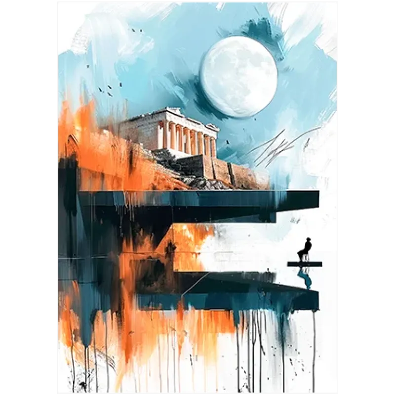 Παρθενώνας Ακρόπολη Αφηρημένη Σύνθεση σε Μπλε και Πορτοκαλί