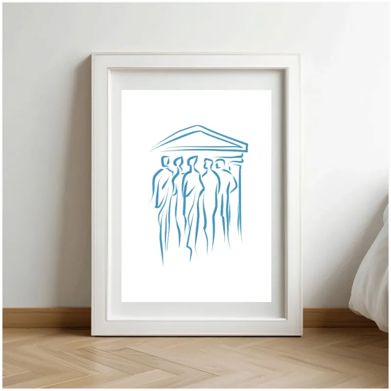Ancient Greek Agora Minimal Line Art Blue