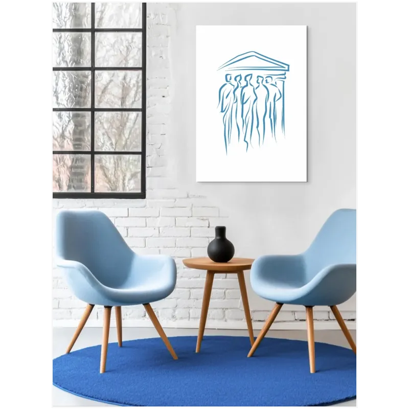 Ancient Greek Agora Minimal Line Art Blue
