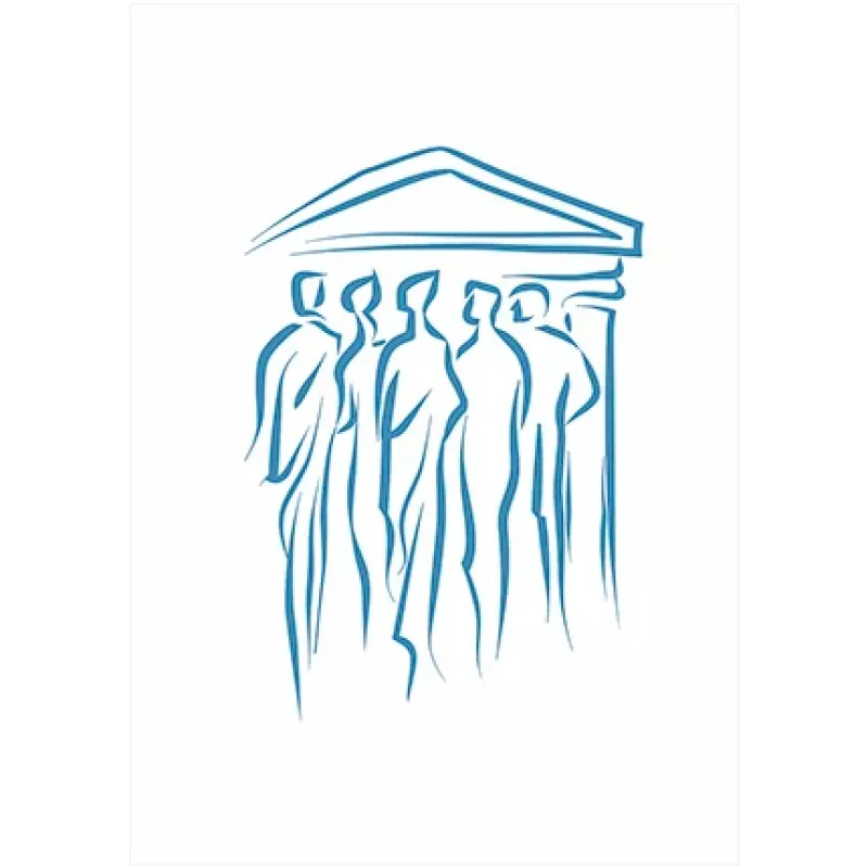 Ancient Greek Agora Minimal Line Art Blue