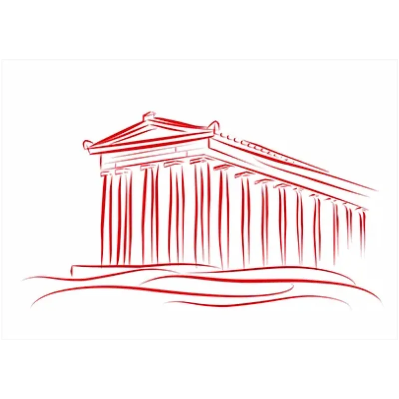 Αρχαίος Ελληνικός Ναός Μινιμαλιστικό Σχέδιο Κόκκινο