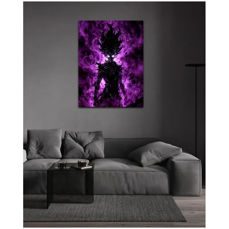 Dark Warrior with Glowing Purple Flame Energy