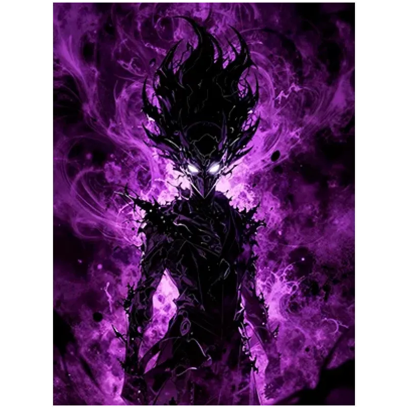 Dark Warrior with Glowing Purple Flame Energy